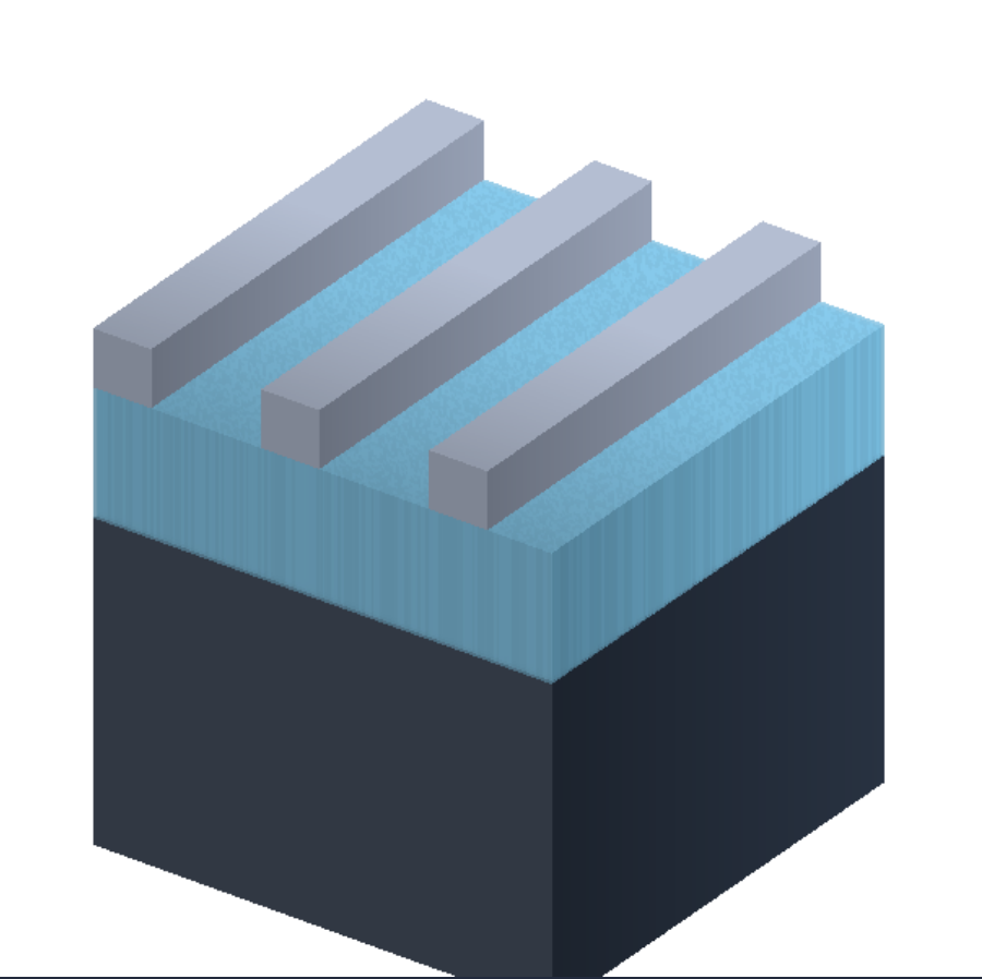 EBL Pattern Transfer: metal lift-off grating rendered by the native isometric renderer